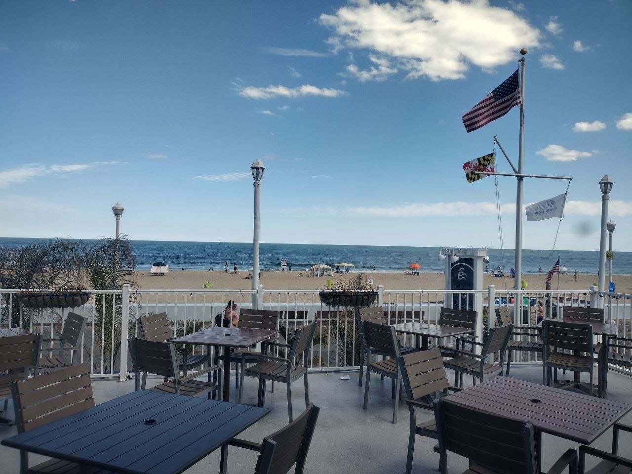 Oceanfront patio at bai-tee with beach and Atlantic views